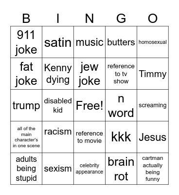 south park bingo Card