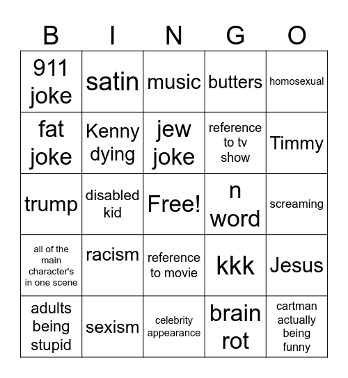 south park bingo Card