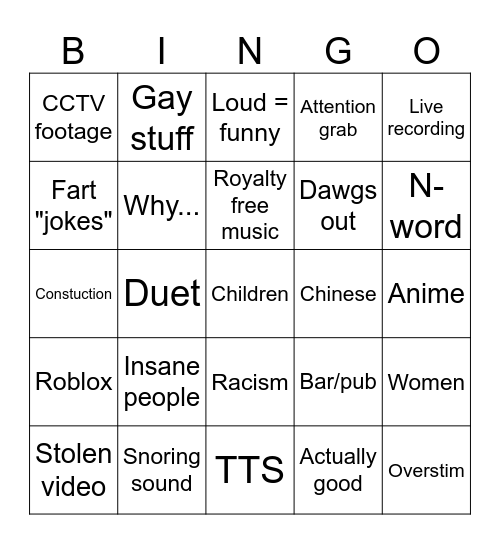 Dumb Meme Compilations Bingo Card
