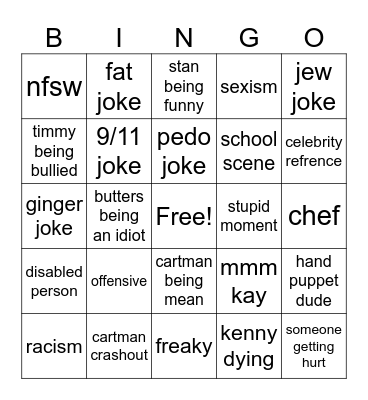 South park BINGO Card