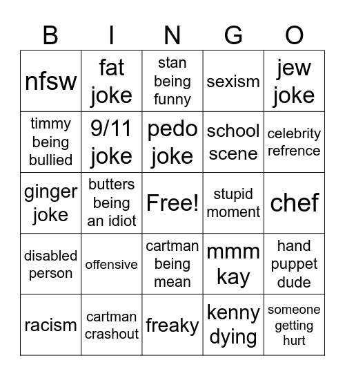 South park BINGO Card