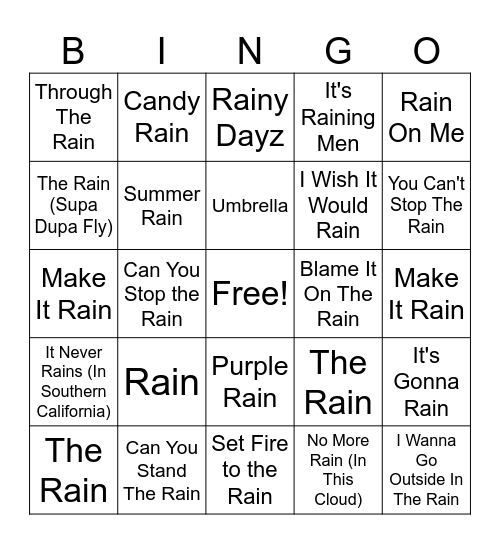 Under My Umbrella Bingo Card
