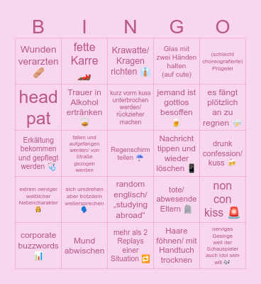 Asian Drama TV Show Bingo Card