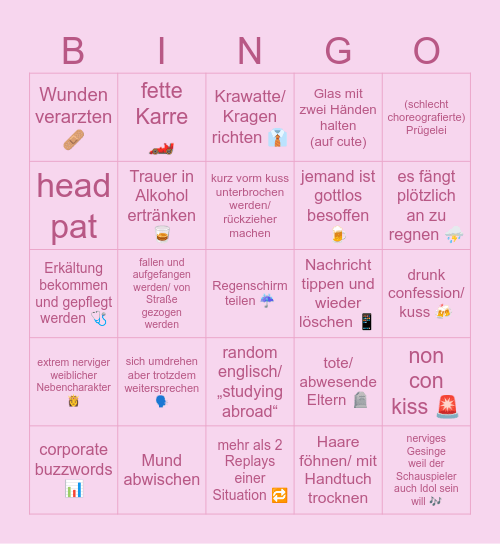 Asian Drama TV Show Bingo Card