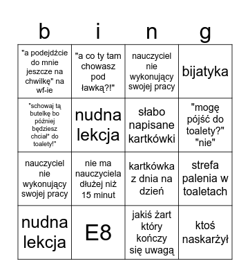school bingo Card