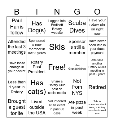 Rotary Fun Bingo Card