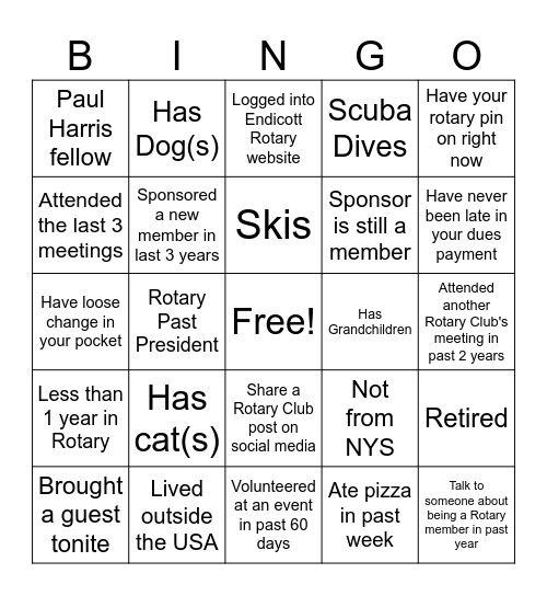 Rotary Fun Bingo Card
