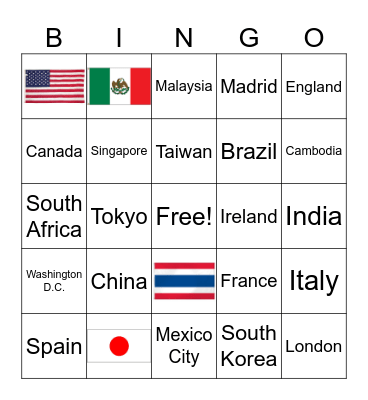 Countries Bingo Card