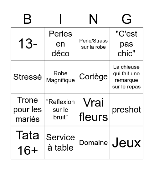 Mariage Sofia, 210 convives, 40k€ Bingo Card