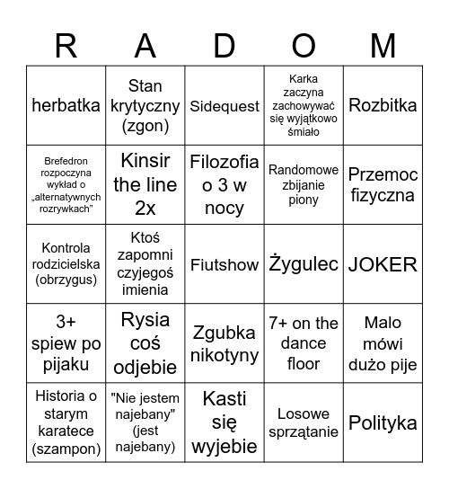 Radomskie Bingo Rozpierdolu Bingo Card