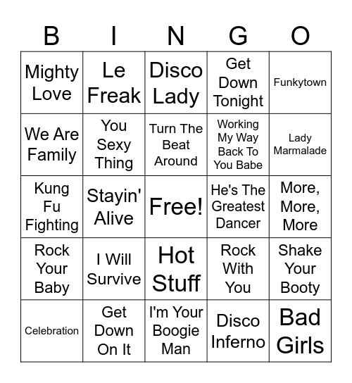 DISCO DANCE FEVER MIX Bingo Card