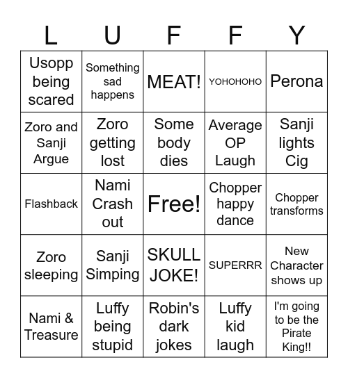 One Piece Bingo Card