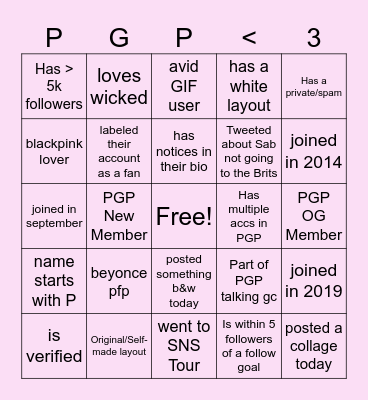 PGP SCAVENGER HUNT Bingo Card