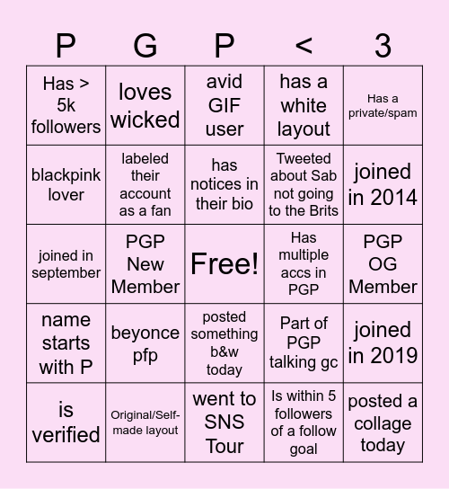 PGP SCAVENGER HUNT Bingo Card