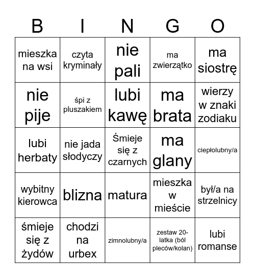 G G Bingo Card
