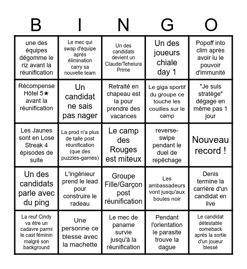 Koh lanta 2026 (Printemps Bingo Card