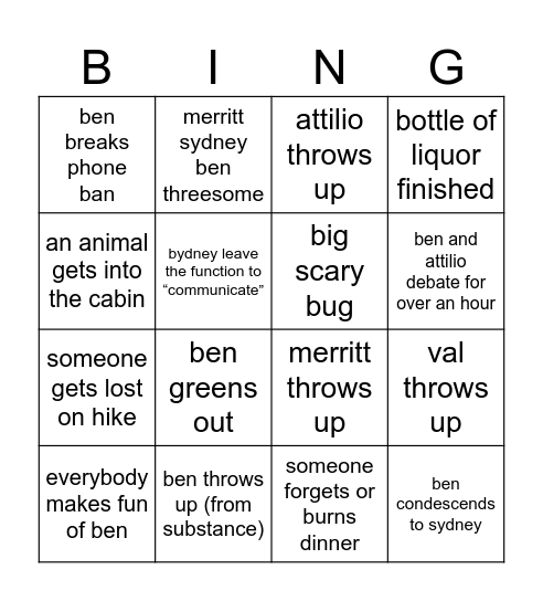 evil cabin bingo 😈 Bingo Card