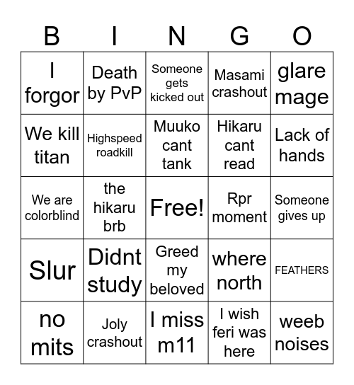 UWU Bingo Card