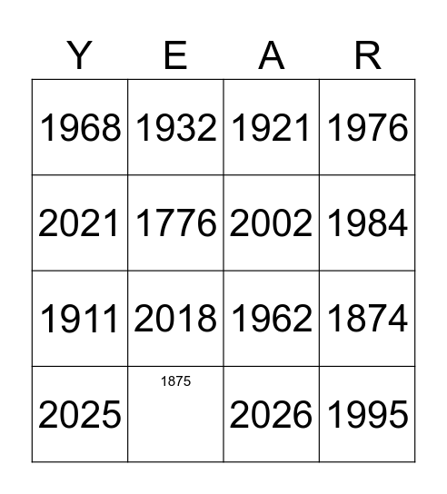 History! Bingo Card