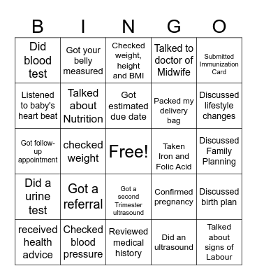 Antenatal Bingo Card