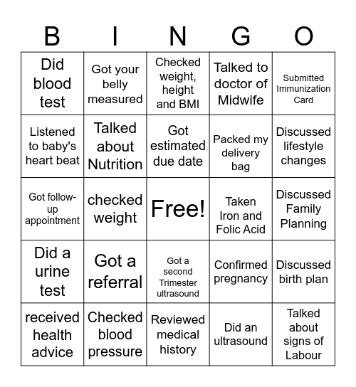 Antenatal Bingo Card