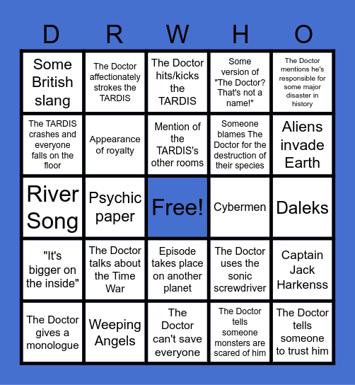 Doctor Who Bingo Card