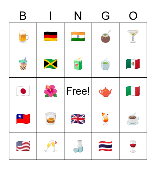 Drinks Around The World Bingo Card