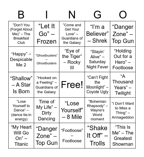 ROUND 4: Movie Soundtrack Magic Bingo Card