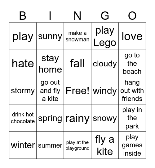 Boost Up 3: Unit 1: Seasons & Weather Bingo Card