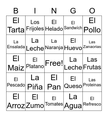 La Camida Espanõl  Bingo Card