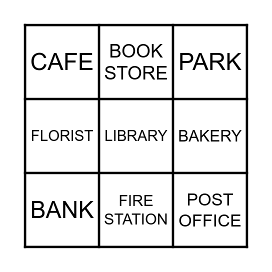 Places in town Bingo Card