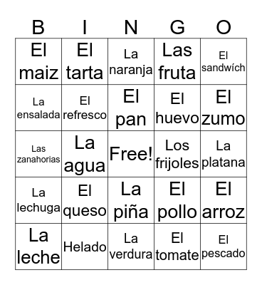 Las Comida  Bingo Card