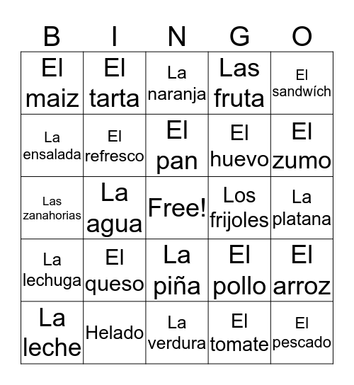 Las Comida  Bingo Card