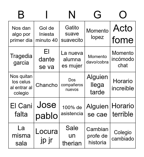 Primer dia 2026 Bingo Card