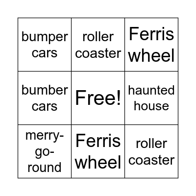 Amusement Park Bingo Card