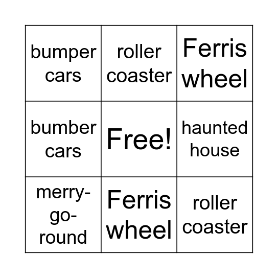Amusement Park Bingo Card