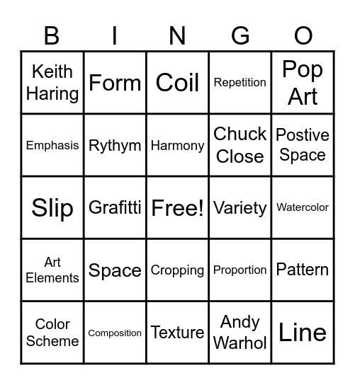 Art Bingo Card