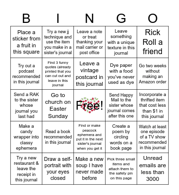 Sisterhood of the Traveling Journal Side Quest Bingo Card