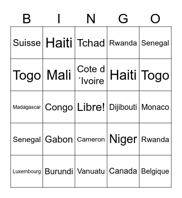 La Francophonie Bingo Card