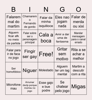 Bonigo call Bingo Card