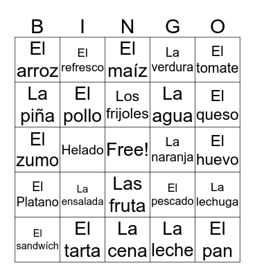 Spanish bingo Card