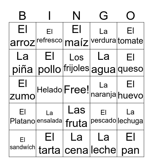 Spanish bingo Card