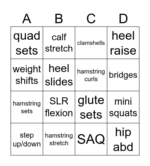 TKA HEP Bingo Card