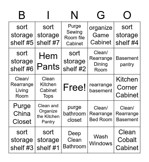 Household Bingo Card