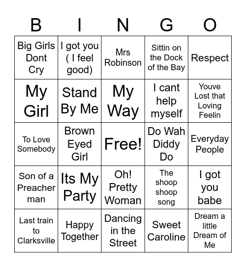 BINGO ( 60s) Bingo Card