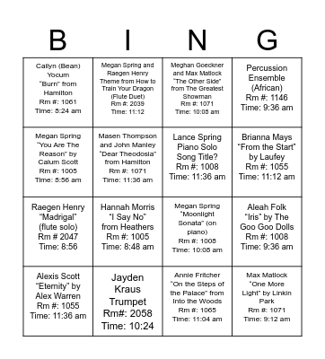 Solo Ensemble 2026 Bingo Card