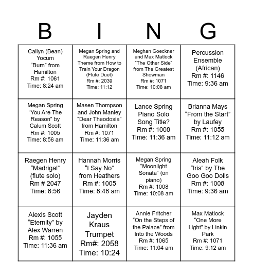 Solo Ensemble 2026 Bingo Card