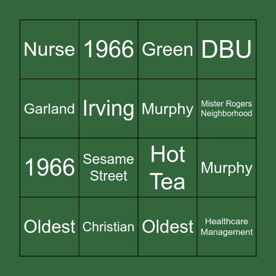 What Do you Know About, Angela? Bingo Card