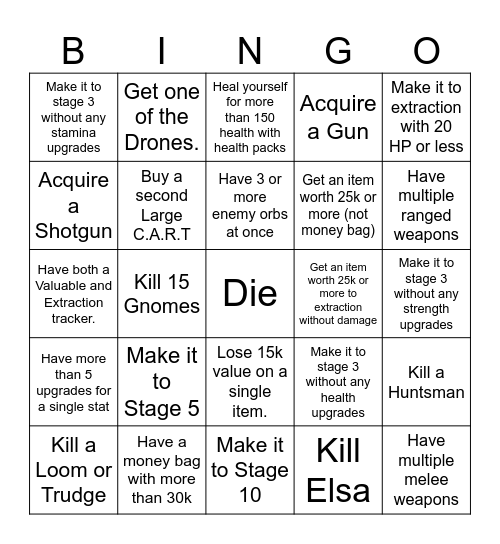 Repo Objectives Bingo Card