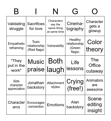 Cinema Therapy (Pixar) Bingo Card
